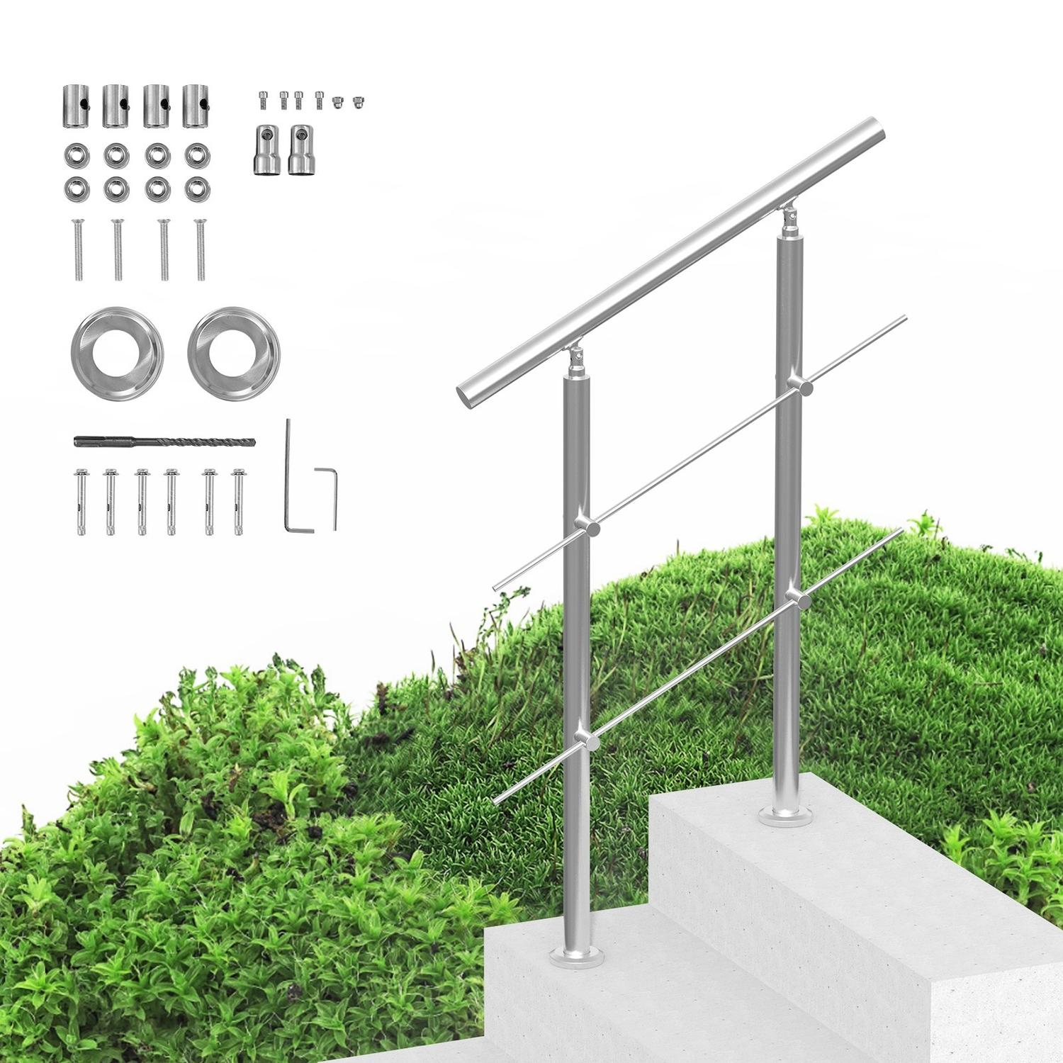 Garde-corps 31,5 pouces pour marches extérieures 2 barres transversales Escalier pour Porche Terrasse