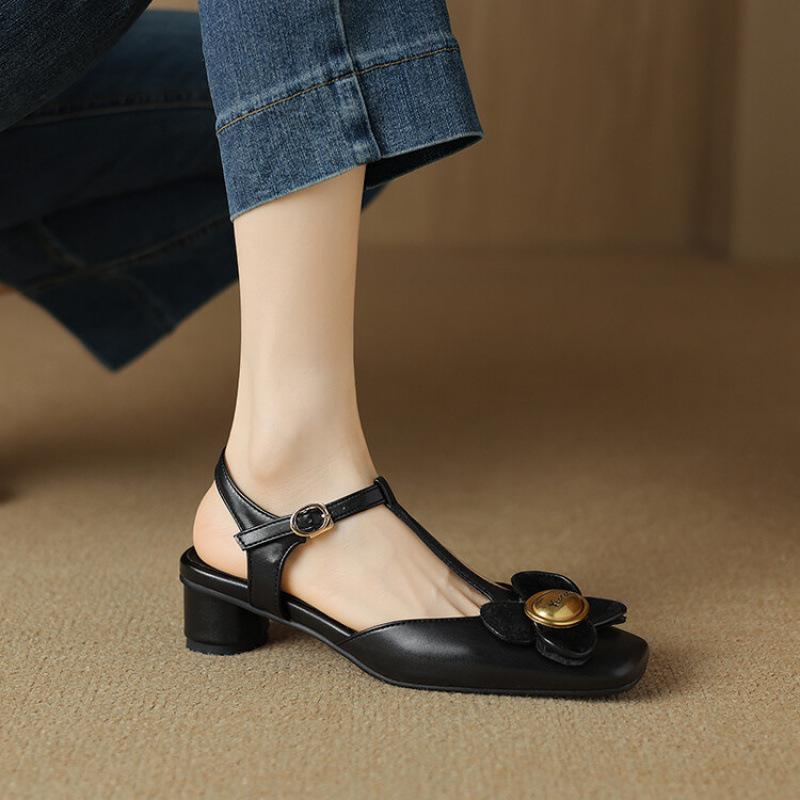 

Summer square head bag head sandals casual solid color soft sole large size women s shoes square heel middle heel women s rear empty sandals women s 39