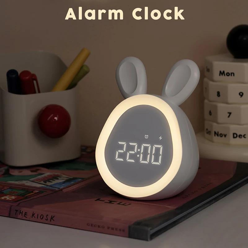 Kids Rabbit Alarm Clock With Night Light Stepless Dimming Led Digital Alarm Clock For Boys Girls Home Garden Clock Decororation