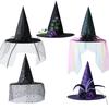 Halloween Witch Hat with Flowers Party Wizard Hats Decoration Props for Adults Children Cosplay Witch Net Gauze Headwear Costume