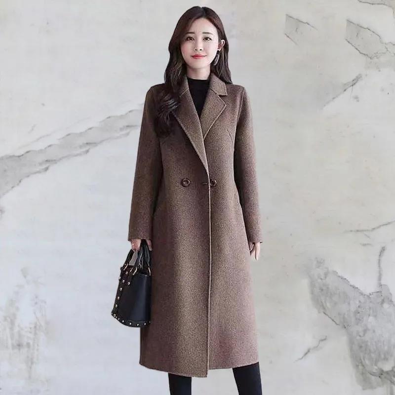 Woolen coat women's medium and long models, new slim-fitting to cover the stomach, old mother's casual temperament, woolen coat