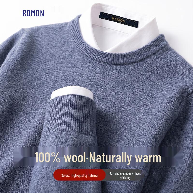 Luomeng Men's 100% Merino Wool Round Neck Pullover Sweater
