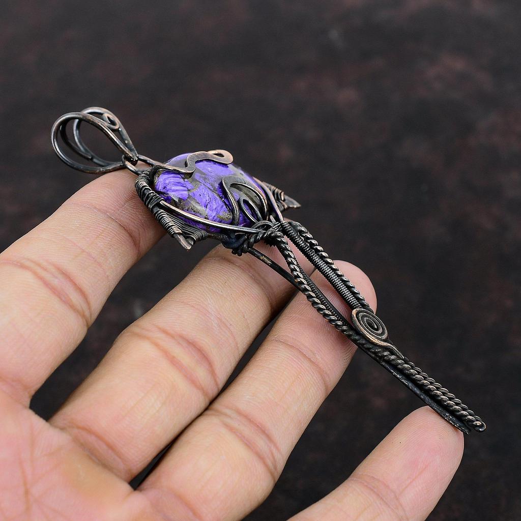 Copper Charoite Pendant Copper Wire Wrapped Pendant Natural Gemstone Pendant Handmade Designer Pendant Wonderful Copper Jewelry Gift For Her