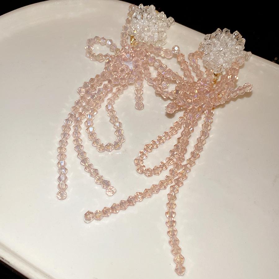 

Silver needle flower rice bead crystal fringed earrings Mori small fresh temperament earrings light luxury high-end earrings jewelry
