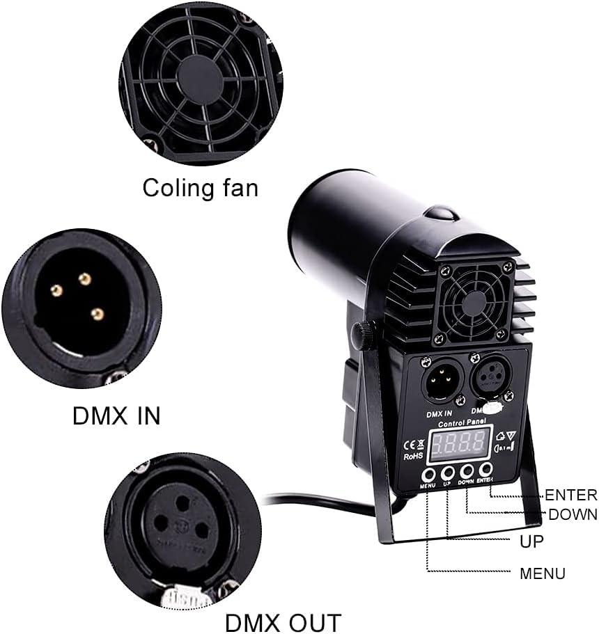 U`King LED Pin Spotlight, Stage Light, 15W RGBW (Red, Green, Blue, White), DMX512 Compatible, Auto Sound Mode, Lighting Effects, for Home Parties,