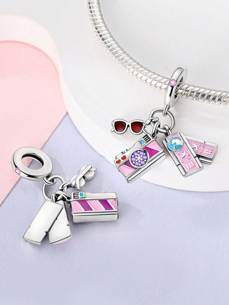 Charms Plata Travel Suitcaseair Balloon Bead Copper Plated Fit Charms Copper Original Bracelet For Jewelry Making Diy Charm
