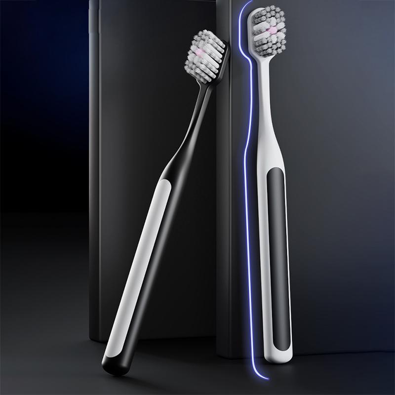 2PCS Adult Toothbrush for Men Remove Tooth Stains Cigarette Stains Spiral Bristle Wide Head Medium Soft Bristle Toothbrush Set