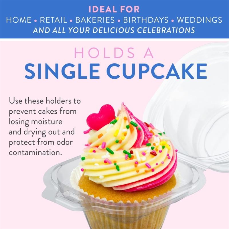 Individual Dessert Packages in Clear Plastic with Hinged Domed Covers and Fold-Over Fasteners for Takeout Display