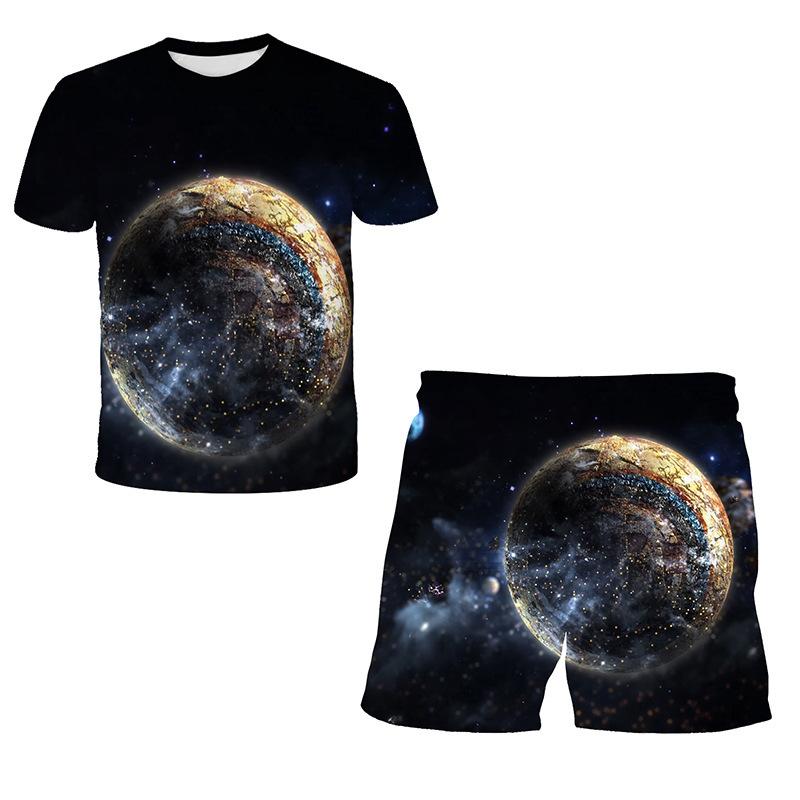 Sommer Neu Weltraum Planet Muster 3D Druck Trainingsanzüge Herren Damen Kurzarm T-Shirt Shorts Sets 2 Stück Sportanzüge Herrenbekleidung