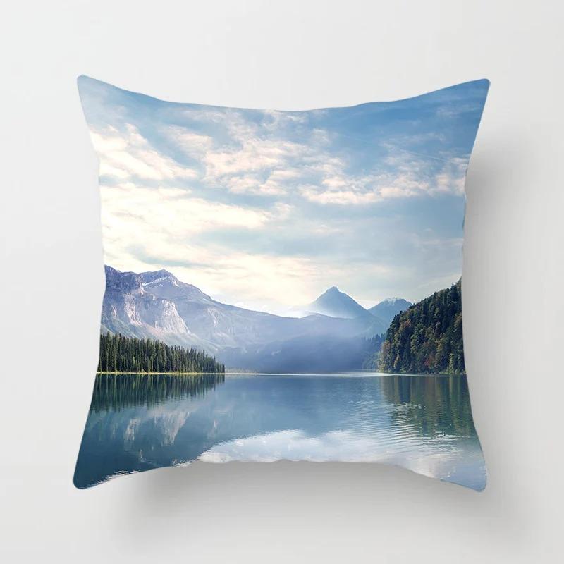 Landscape Water Reflection Mountain Fog Print Living Room Sofa Car Cushion Cover Luxury Home Decoration Pillow Cover