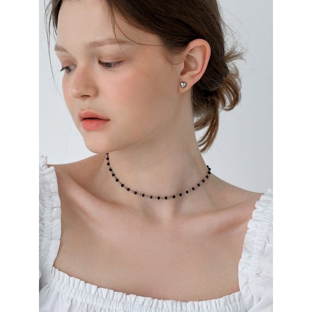 [Surgical] Ball & Black Crystal Choker