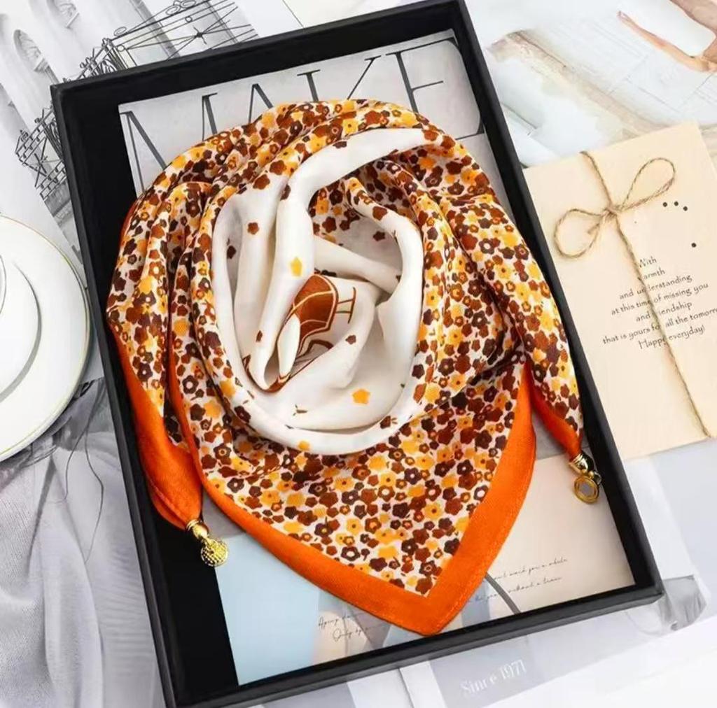 Chic Autumn/Winter Silk Scarf with Magnetic Golden Ball Clasp – Korean Style Neck Warmer