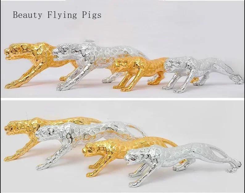 Moderne Abstrakte Gold Panther Skulptur Geometrische Harz Leopard Statue Wildtier Dekor Geschenk Handwerk Ornament Zubehör Einrichtung