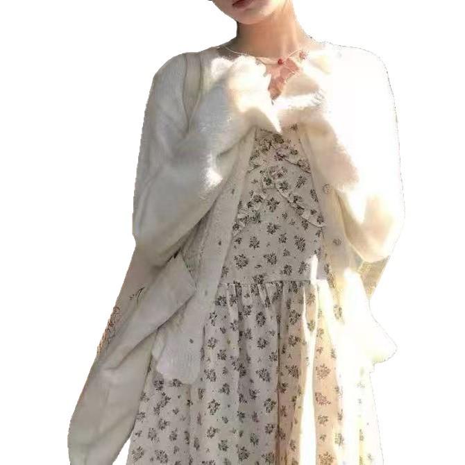 Spring 2026 Women's Gentle Hollow Knit Cardigan with Sweet Lace Hem