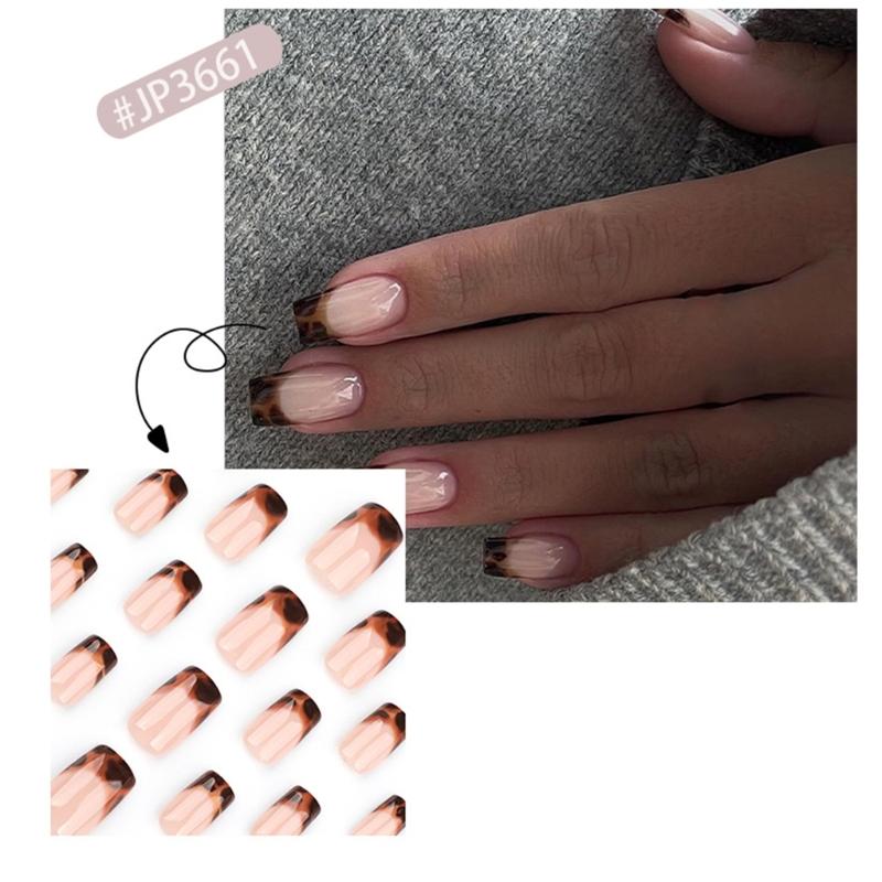Aufdrücknägel French Tip Quadratische Nagelspitzen Falschnagel mit Designs Künstlicher Acrylnagel Vollabdeckung Acryl-Falschnagel