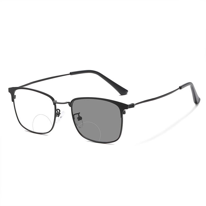 Double Light Discoloration Far And Near Reading Glasses Anti-Blue Business Men'S Metal Frame High Definition Reading Mirror