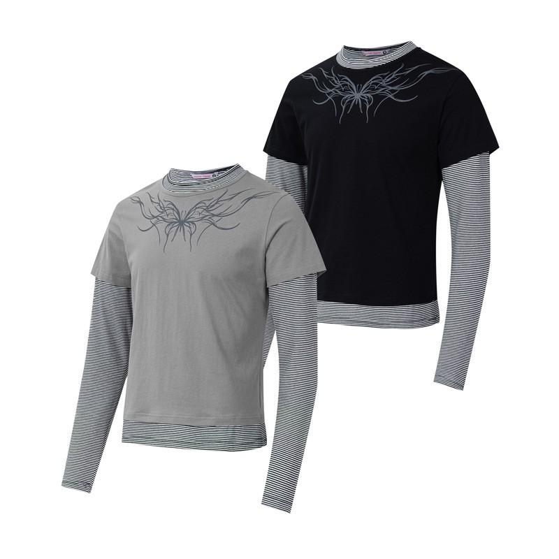 Magic Bear Vintage American Style Long Sleeve T-Shirt Mock Two-Piece Slim Fit Crew Neck Top Teens