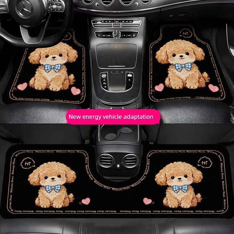 Car Floor Mats Cartoon Curly-Haired Puppy Cute Car Interior Decoration Floor Mats Leather Water-Absorbent Non-Slip Single-Piece Carpet Floor Mat