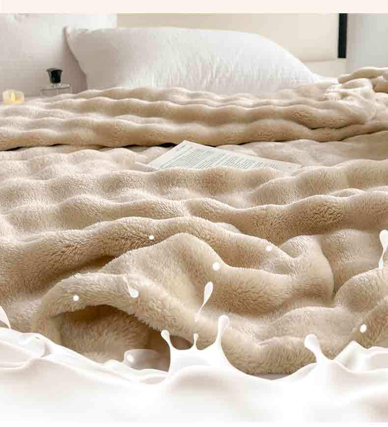 Luxurious Heavyweight Rabbit Fur Plush Blanket - Coral Fleece for Bed, Sofa, or Nap; Perfect for Winter.