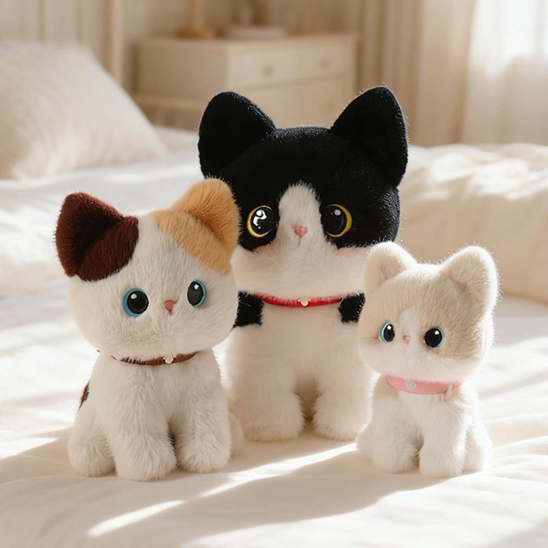 2025Cm Squatting Cat Doll Plush Toy Small Kitten Plushie Black White 3-Color Siamese Cat Appeasing Present