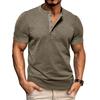 Men’s T-shirts Henley Collar Short Sleeves Cotton Polo Shirts Solid Color Casual Tops
