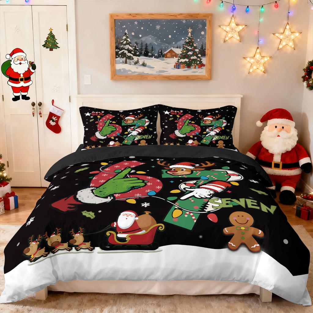 Bed Three-Piece Set Green Hair Monster Hand Pillow Cover Quilt Cover Digital Printing Bedding