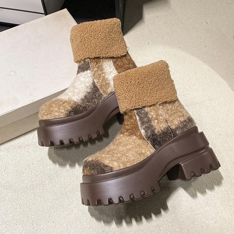 Futrzane Szpilki Damskie Botki Zamszowe Designerskie Grube Eleganckie Buty Czółenka Buty Zimowe Luksusowa Moda Mujer Botas