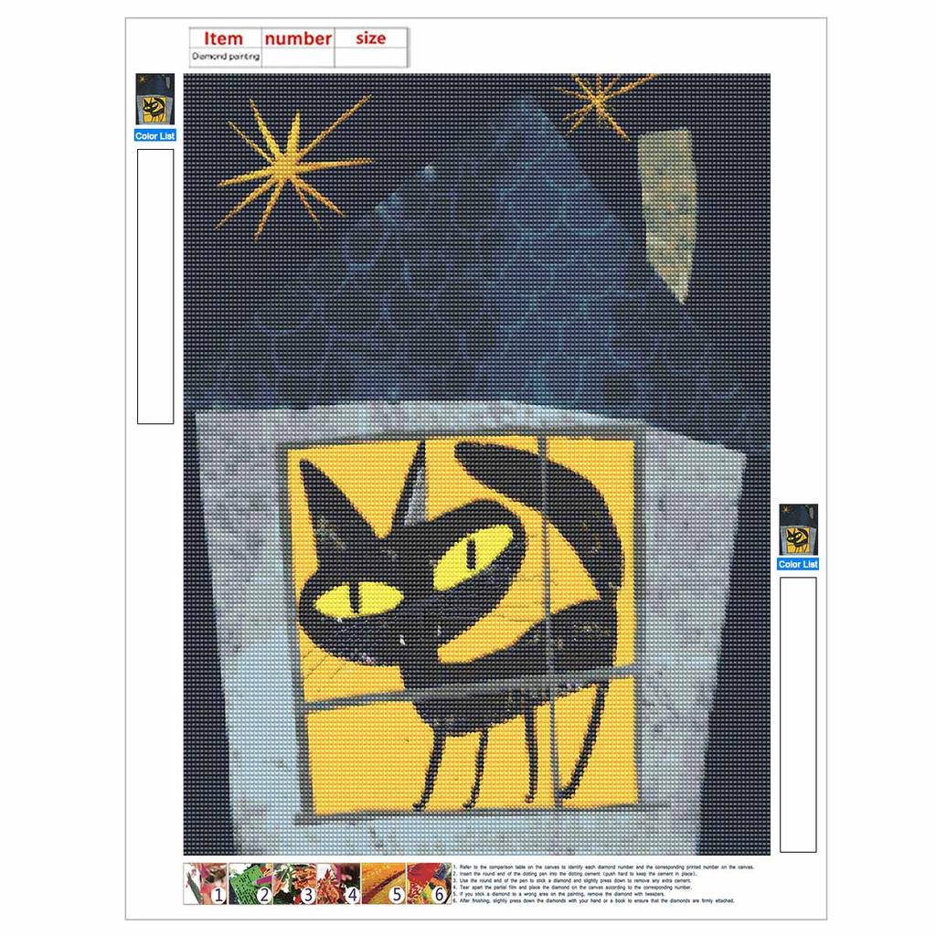Full Drill Diamond Painting Kit Black Cat In Window At Night Design Relaxing Creative Craft for Home Wall Decoration Art Hobby Project