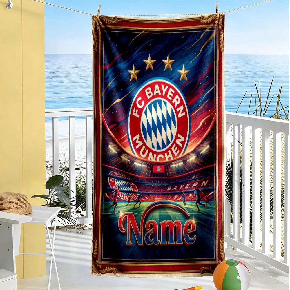 Bayern Munich Stadium Night Personalized Text Beach Towel High Absorbency & Quick-Dry