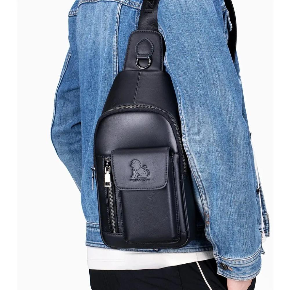 New Men's bag luxury large capacity chest bag for mobile phones and iPads, leather brand shoulder bag for travel