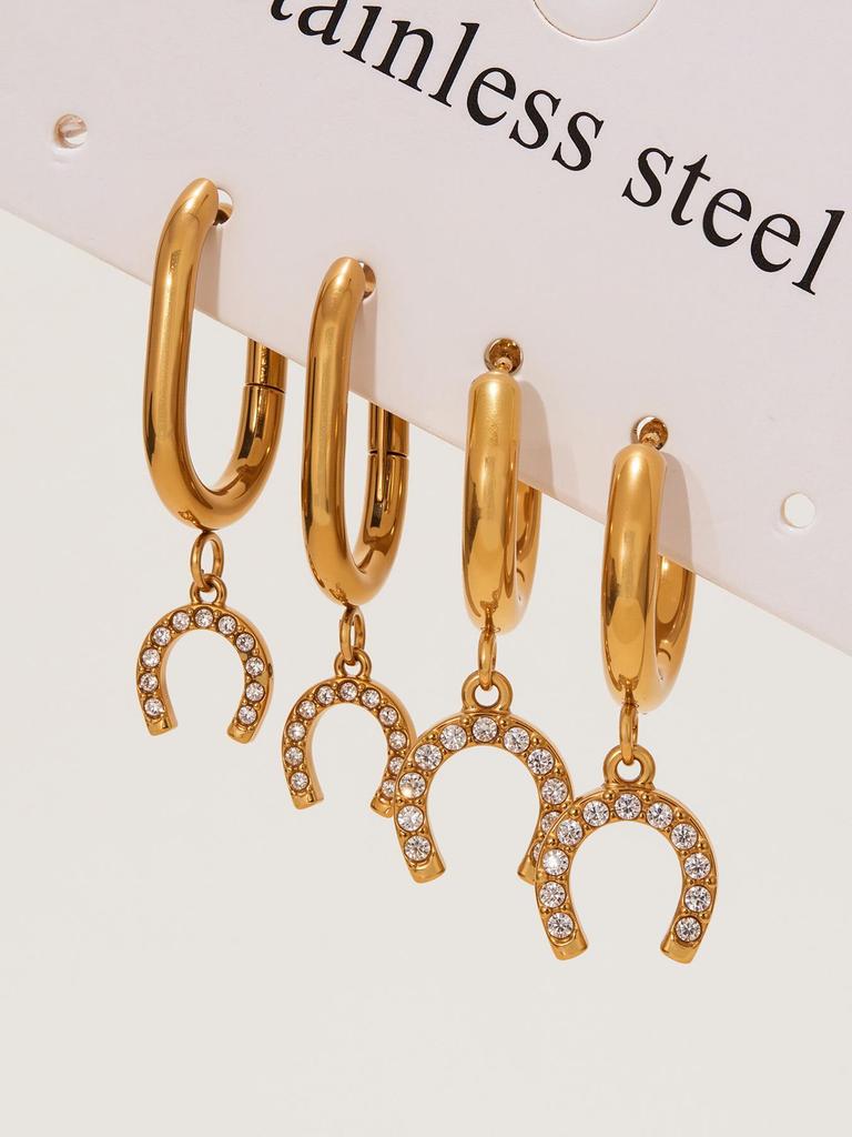 Oumaijia Diamond Horseshoe Buckle Ear Cuffs: Trendy Stainless Steel Earrings