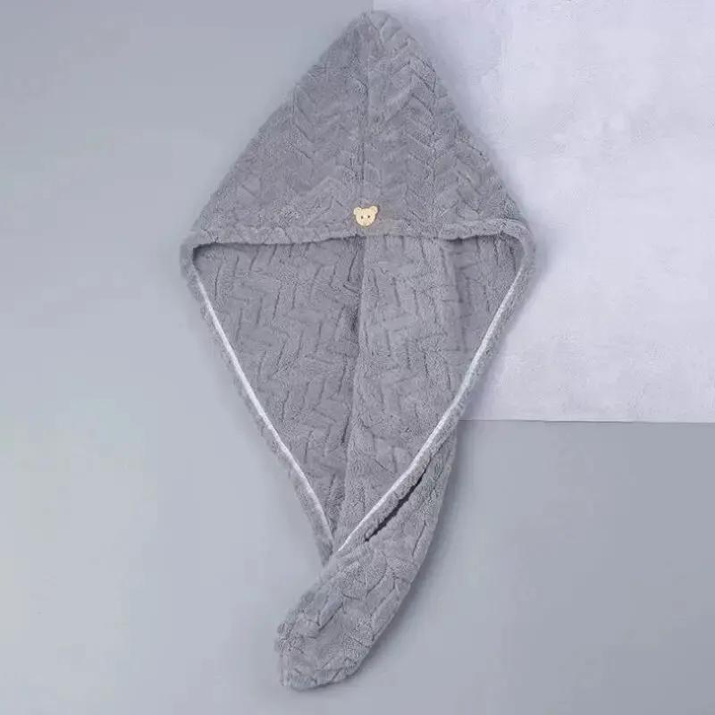 Wheat Ears Dry Hair Cap Coral Velvet Cute Bear Buckle Soft And Comfortable Simple Water-Absorbent Quick-Dry Shower Cap