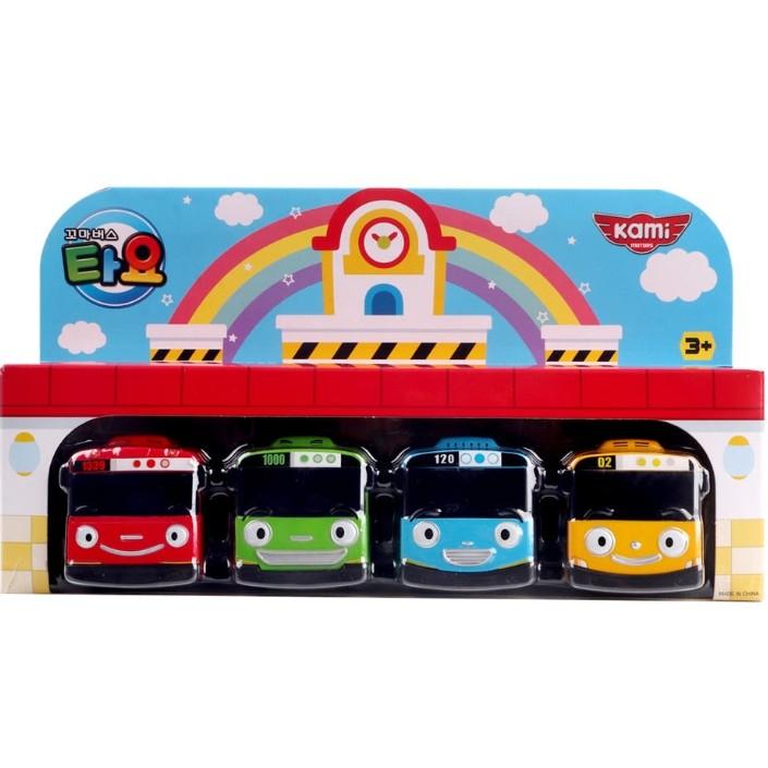 Тайо Маленький Автобус Набор из 4 Металлических Литых Мини-Машинок (Функция оттягивания назад), корейские игрушки