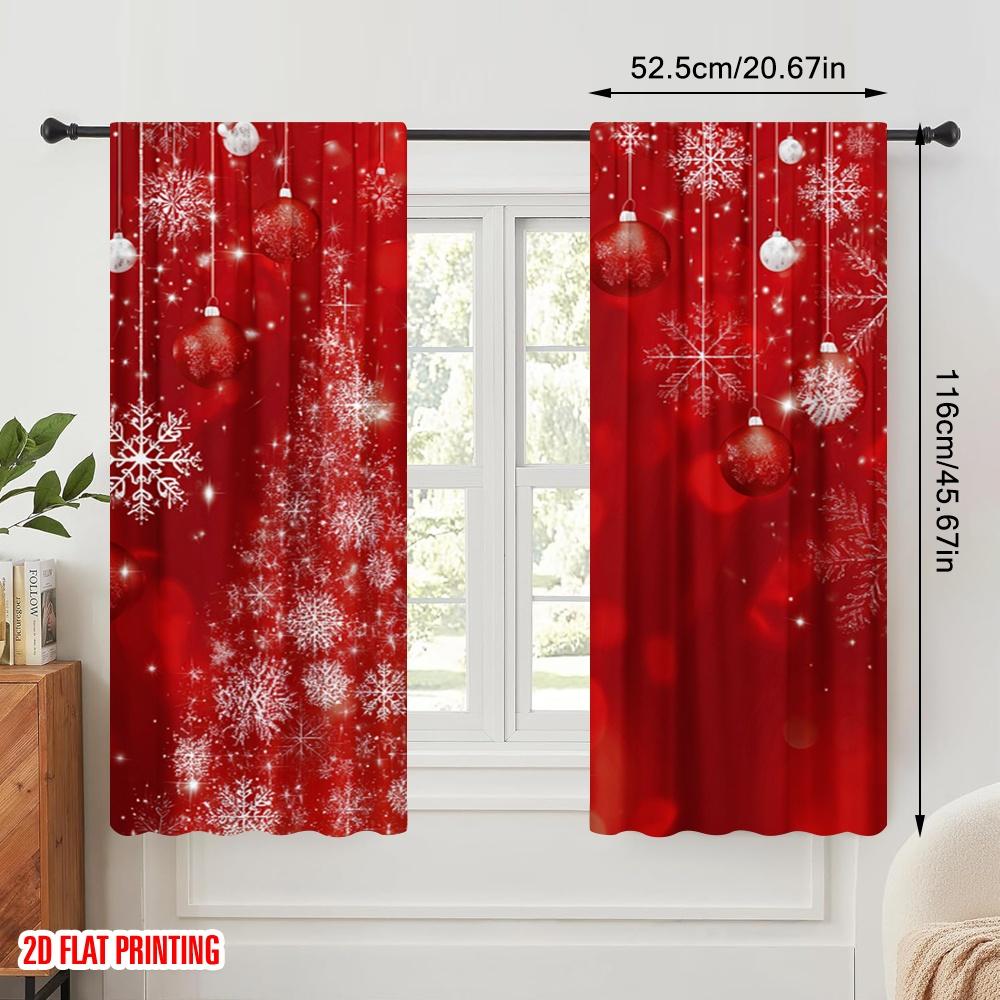 Set Of 2 Plane Printing Curtain Popular Xmas Ball Glitter Sparkle Snow Durable Polyester Without Rod Art Deco Festive Use Made
