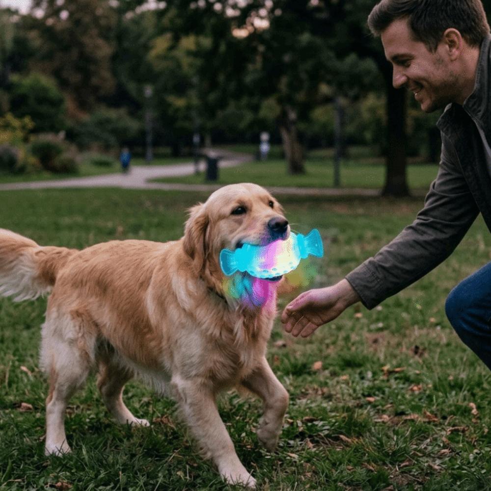 Bite Resistant Dog Glowing Candy Toy Luminous Interactive Dog Toys Squeaky Molar Candy Small Dog