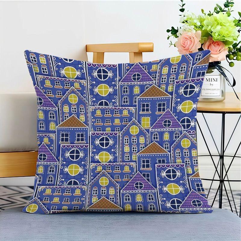 

Purple Pattern Pillow Cover Plant Geometric Sofa Living Room Cushion Cover Bedside Square Pillowcase Removable and Washable 16x16Inch