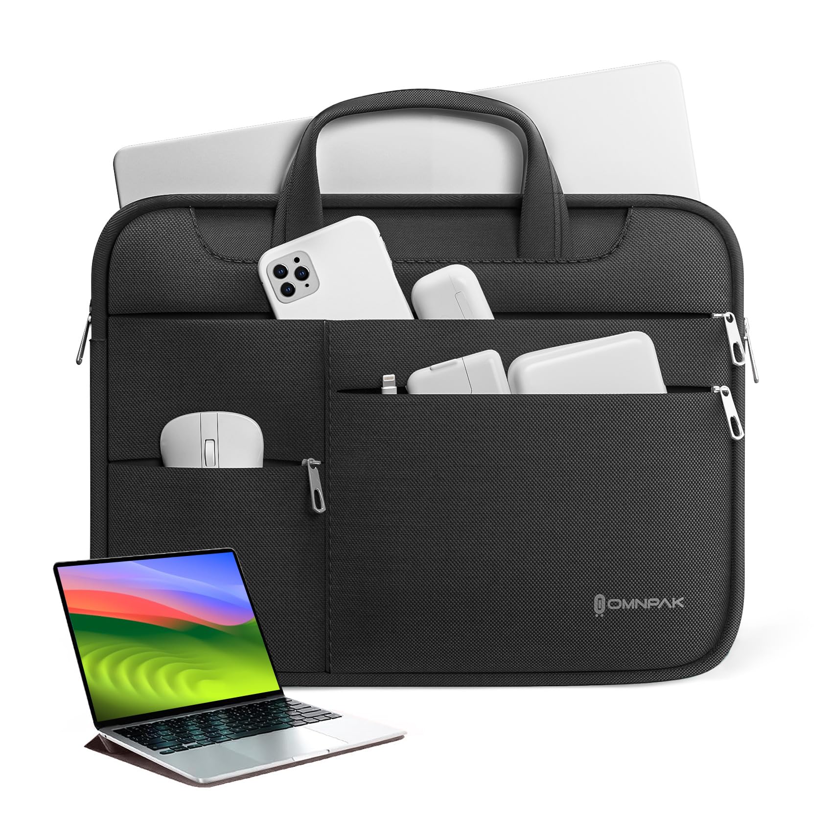 

Omnpak Computer Compatible with Macbook and Surface Pro with and and Carrying Bag Case, 13-14 Inch, Air/Pro M4/M3/M2/M1, 12-13, 11/10/9/8, чорний