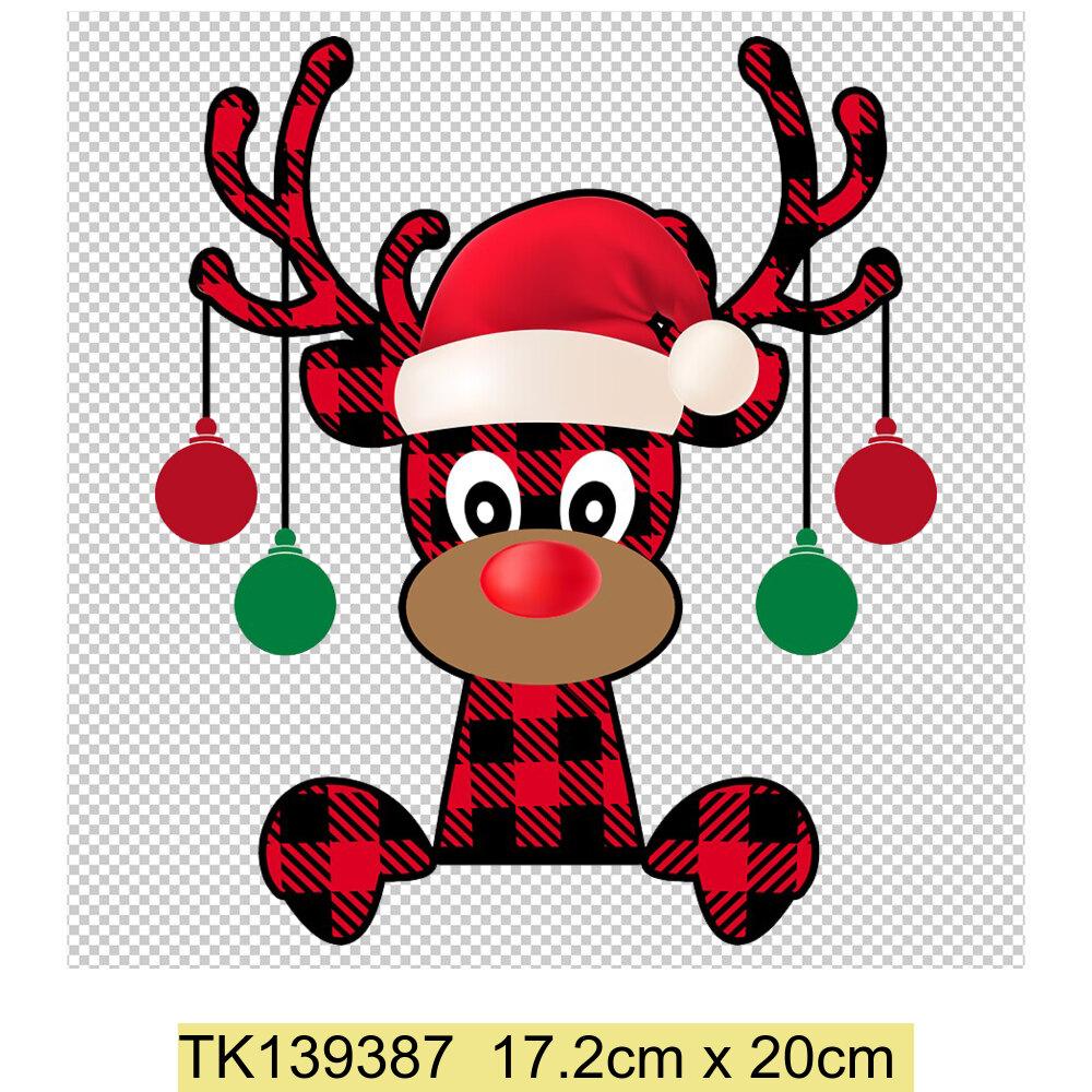 Christmas Tree Deer Heat Transfer Adhesive Patches T-Shirt Appliques Clothes Children's School Bag Decoration Print Holiday Gift