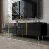 Black High-gloss TV Cabinet with 4 Doors, Modern and Simple, In Black-gold Color Combination