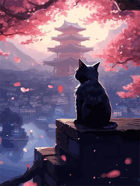 5D Diamant Malerei Neuheiten Katze Tempel Voll Platz Runde Stickerei Mosaik Sonnenuntergang Landschaft Home Decor