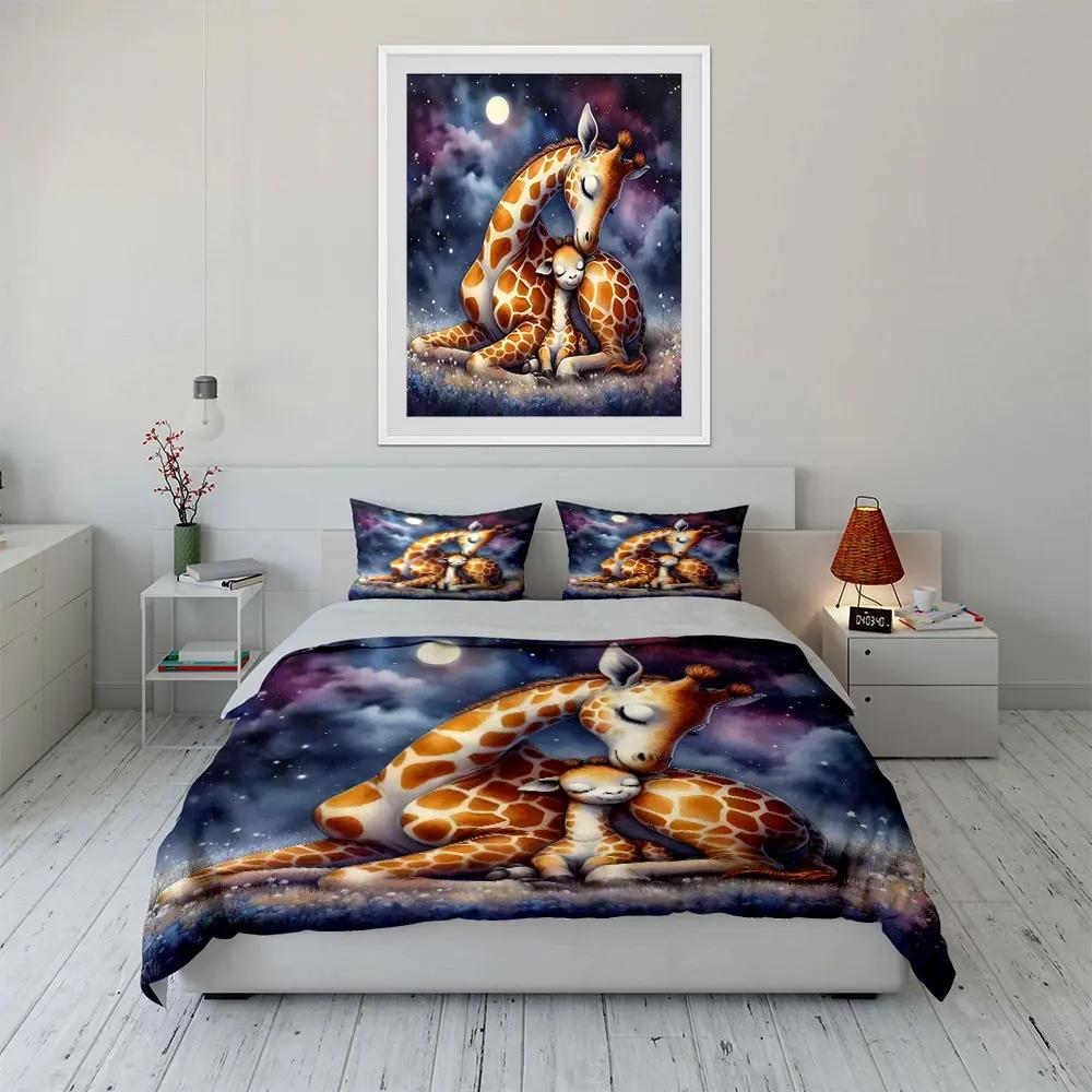Giraffe Family Starry Night Decor Soft Comfortable Duvet Cover Bedding Set Included 1*Duvet Cover & 2*Pillowcases Gift