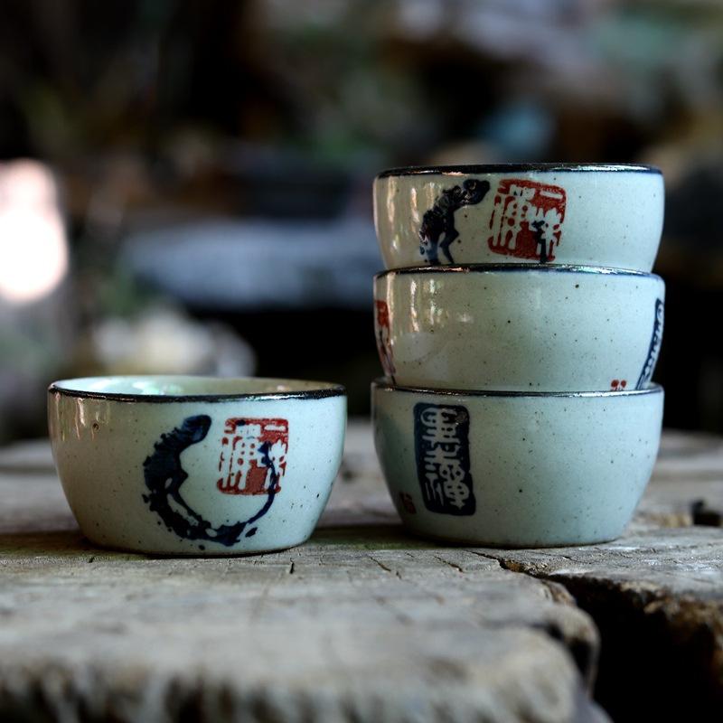 Ceramic Tea Cup Antique Rough Pottery Teacup Personal Single Cup Hand-painted Master Cup Tradition Tea Bowl Drinkware