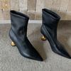 Woman Ankle Boots Strange Style Heel Black Modern Boot Pointed Toe 6.5cm High Heels Soft Leather Woman  Trend Shoes