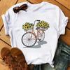 Bicycle Flower Print Tshirt Short Sleeve Round Neck Womens Dress Tops Graphic T Shirts Aesthetic Aesthetic Clothes Kawaii