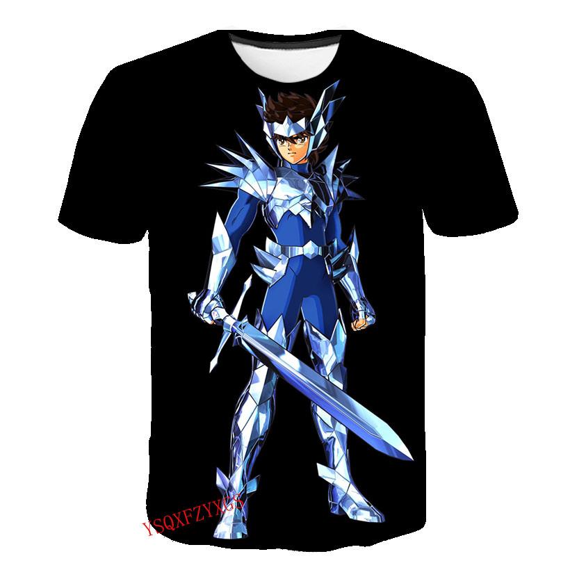 Verão Cavaleiro de Ouro Novo 3D Estampa Harajuku HD Masculino Gola Redonda Manga Curta Moda Infantil Camiseta Desenho Animado Top Casual
