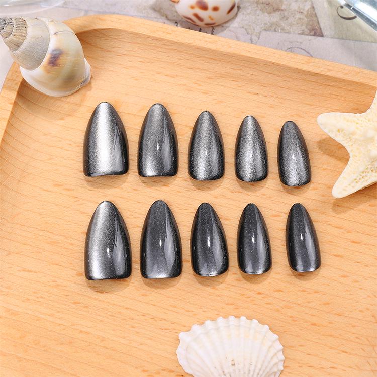 30 Pcs Pure Black Medium Almond Cat Eye Wearable Nail Strips - Special Hot Style Manicure