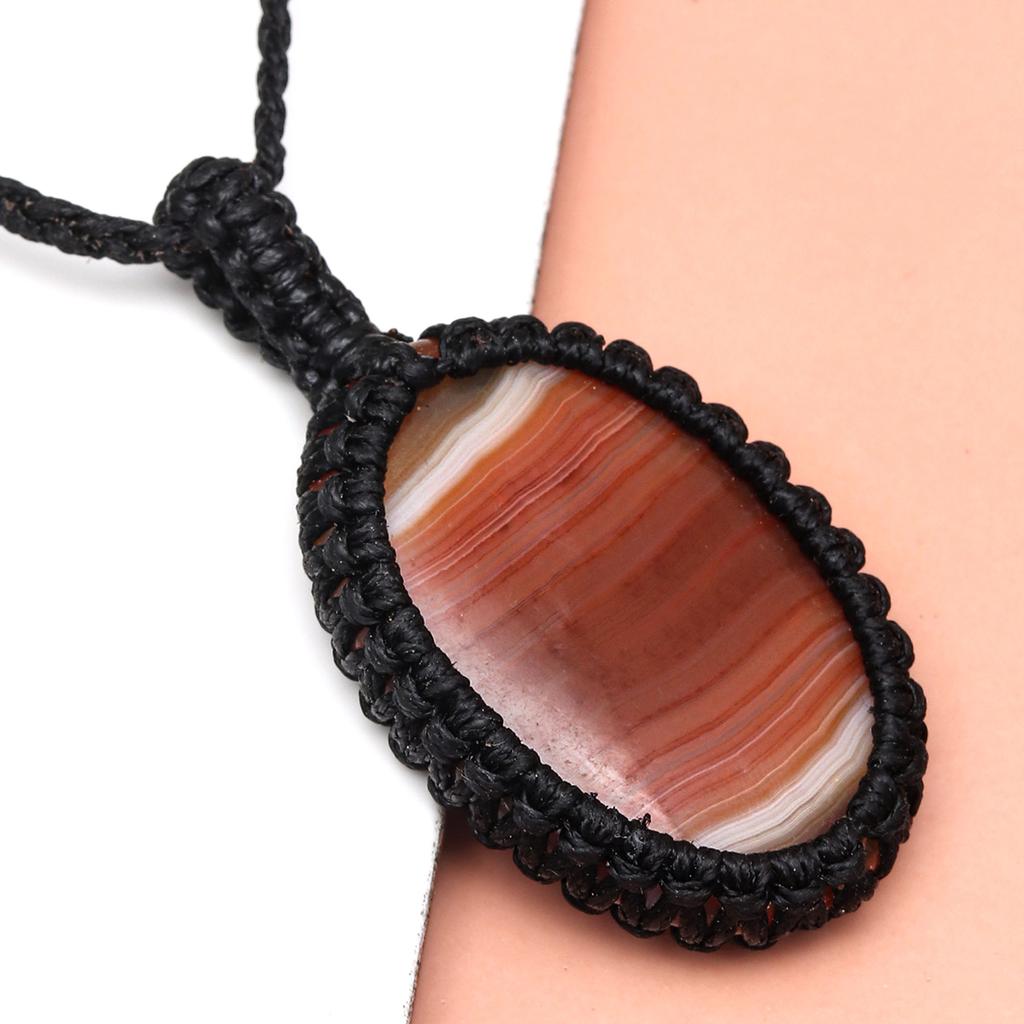 Agate Necklace Red Macrame Gemstone Beaded Macrame Necklace Stone Red Handmade