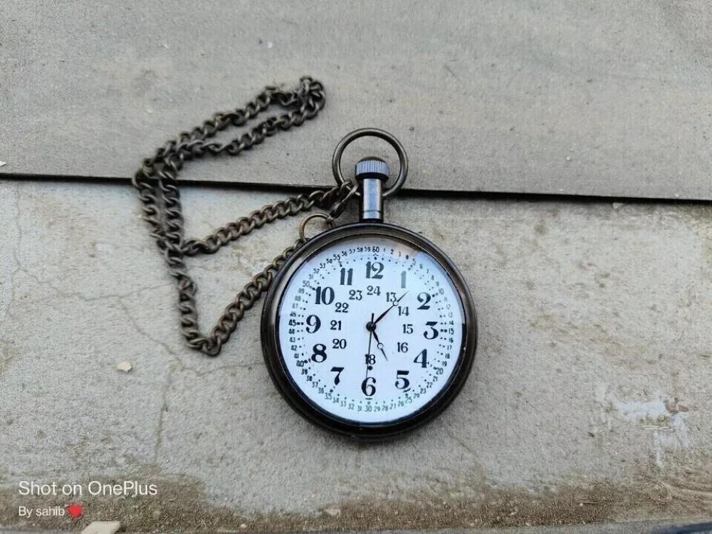 Reloj de Bolsillo Náutico de Latón Antiguo con Caja Regalo para Ocasión