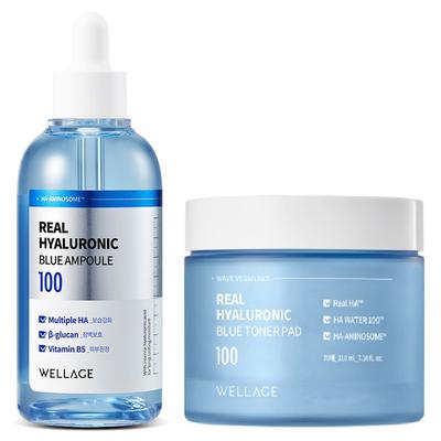 Real Hyaluronic Blue 100 Ampoule 100ml + 70 Blue Toner Pads 210ml Set