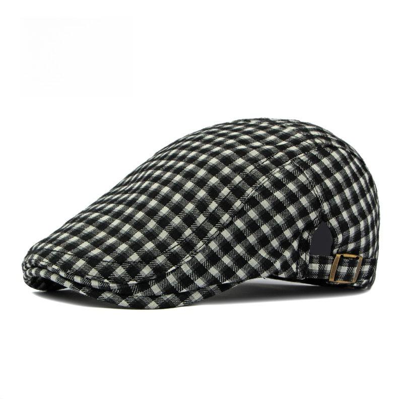 Unisex Plaid Flat Cap Japanese Retro Lightweight Breathable Ivy Cap British Style Gatsby Cabbie Hat Spring Summer Adjustable